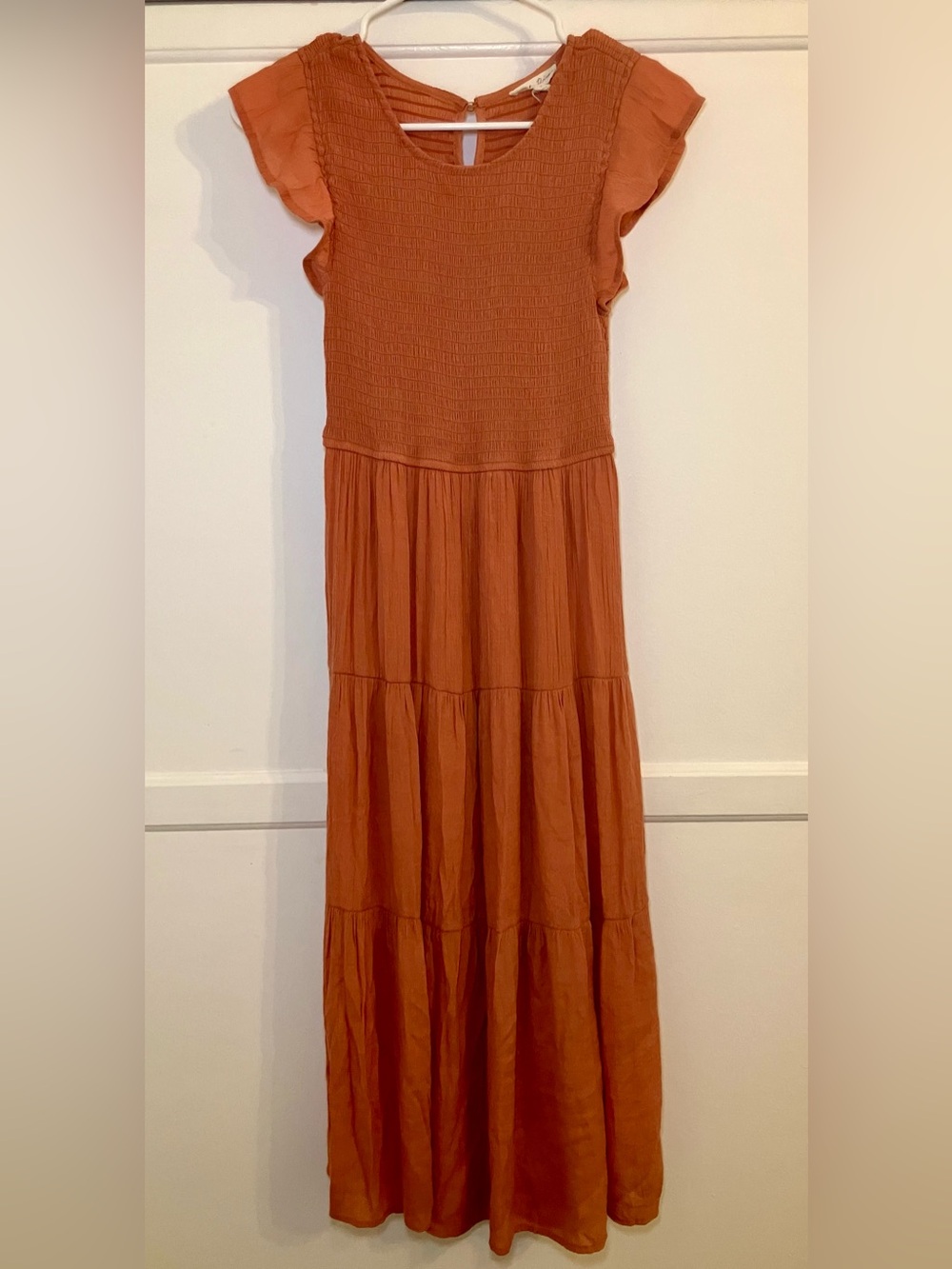 By The River Maxi Dress Small Sienna Smocked Tiered Flutter Sleeve Cottage